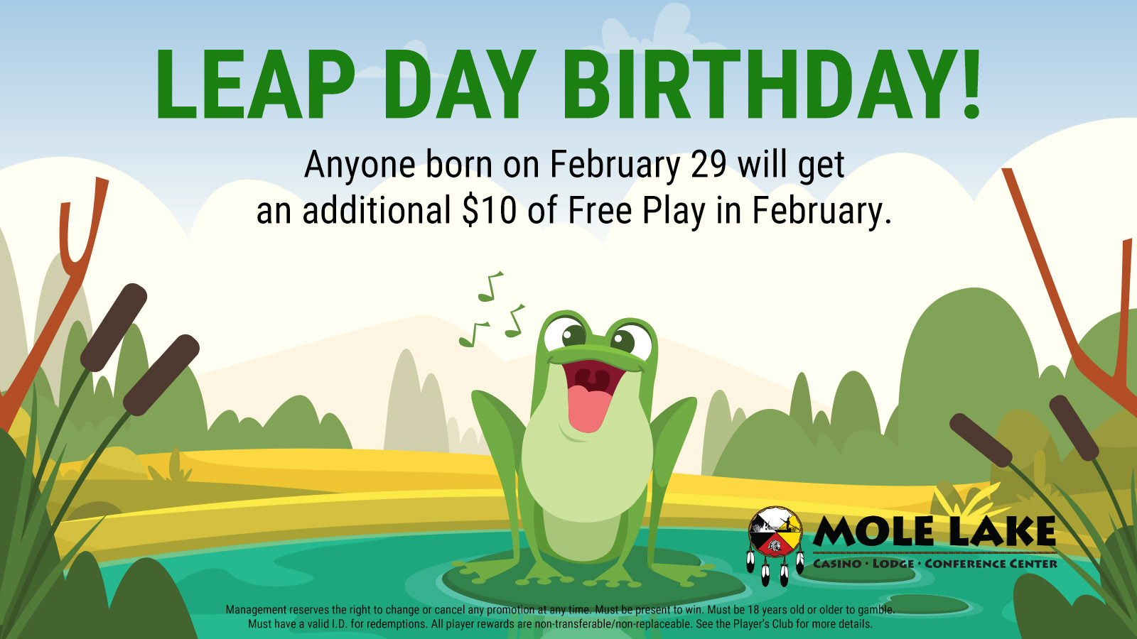 Leap Day Birthdays Qualify for $10 in Free Play At Mole Lake Casino February 29th
